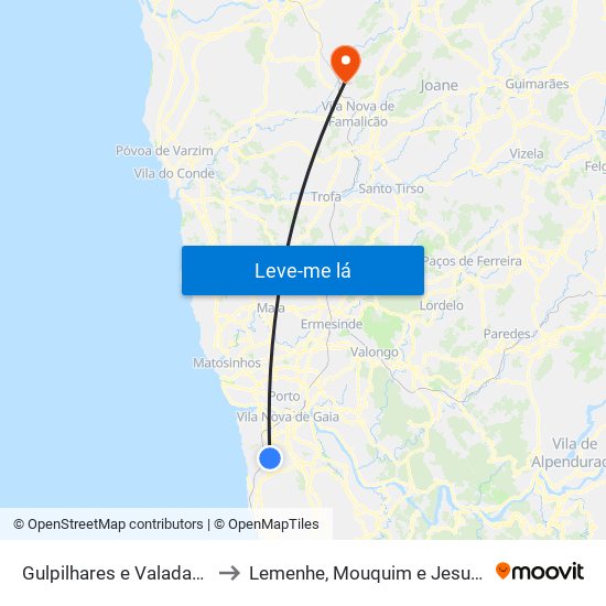 Gulpilhares e Valadares to Lemenhe, Mouquim e Jesufrei map