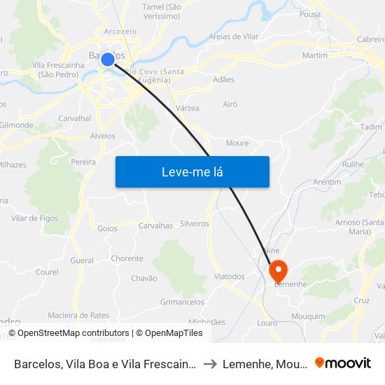 Barcelos, Vila Boa e Vila Frescainha (São Martinho e São Pedro) to Lemenhe, Mouquim e Jesufrei map
