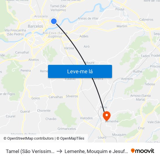 Tamel (São Veríssimo) to Lemenhe, Mouquim e Jesufrei map