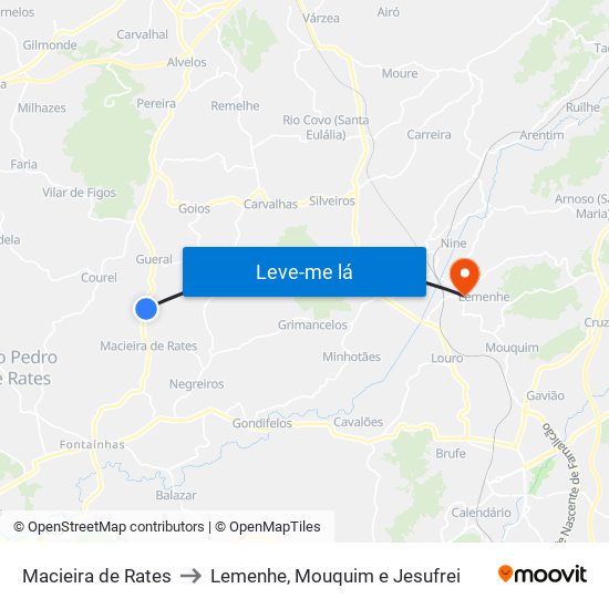 Macieira de Rates to Lemenhe, Mouquim e Jesufrei map