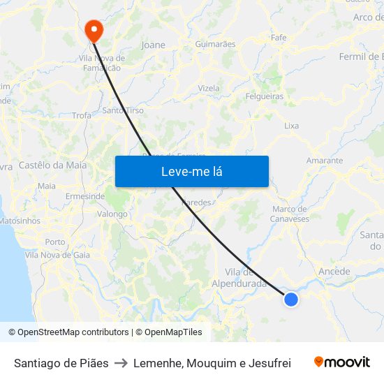Santiago de Piães to Lemenhe, Mouquim e Jesufrei map