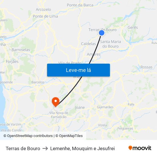 Terras de Bouro to Lemenhe, Mouquim e Jesufrei map