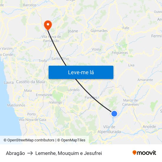 Abragão to Lemenhe, Mouquim e Jesufrei map