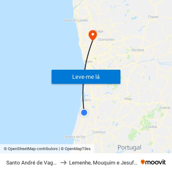 Santo André de Vagos to Lemenhe, Mouquim e Jesufrei map