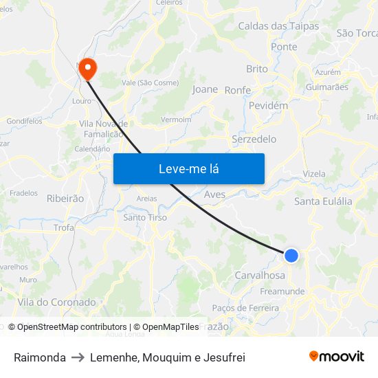 Raimonda to Lemenhe, Mouquim e Jesufrei map