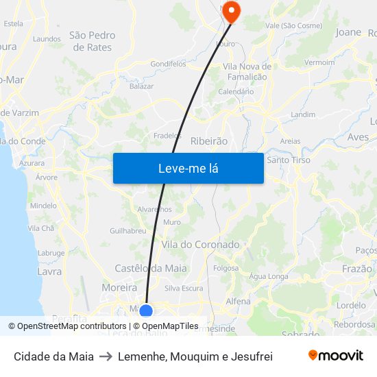 Cidade da Maia to Lemenhe, Mouquim e Jesufrei map