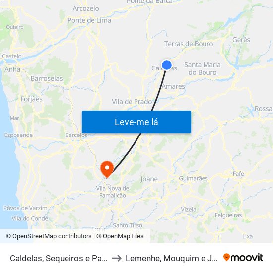 Caldelas, Sequeiros e Paranhos to Lemenhe, Mouquim e Jesufrei map