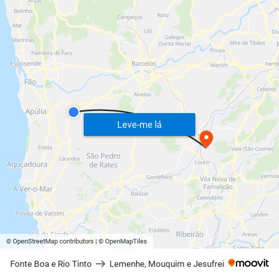 Fonte Boa e Rio Tinto to Lemenhe, Mouquim e Jesufrei map