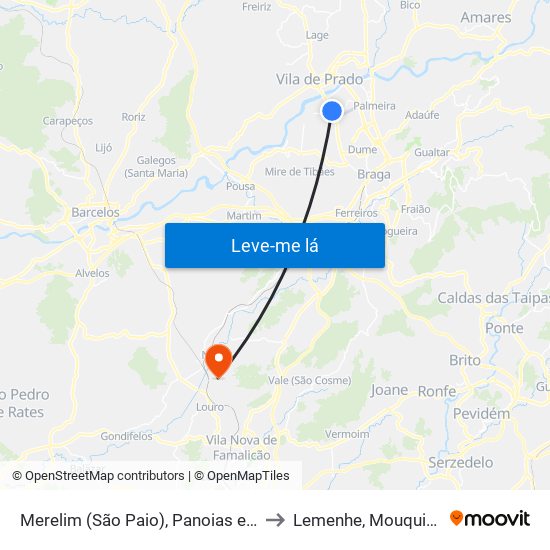 Merelim (São Paio), Panoias e Parada de Tibães to Lemenhe, Mouquim e Jesufrei map