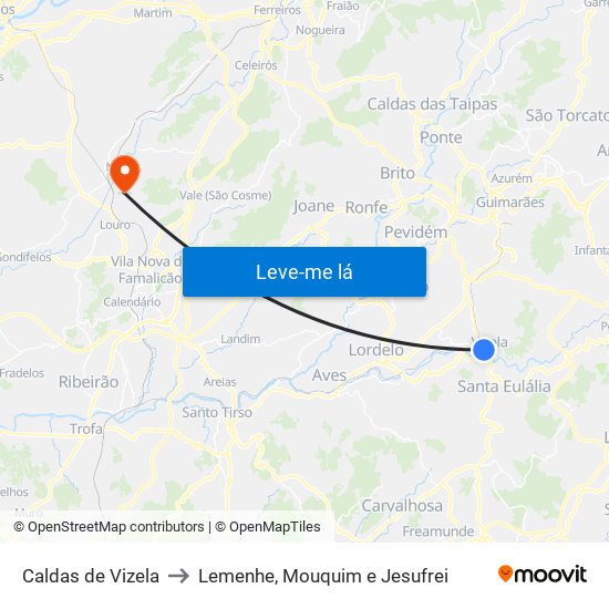 Caldas de Vizela to Lemenhe, Mouquim e Jesufrei map