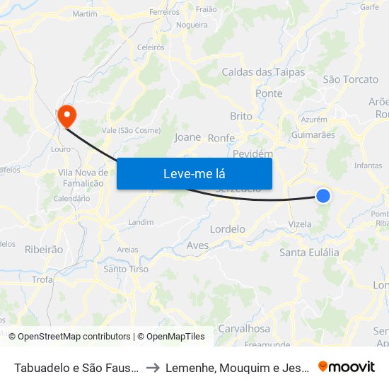 Tabuadelo e São Faustino to Lemenhe, Mouquim e Jesufrei map