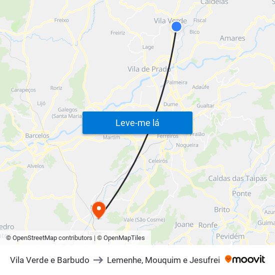 Vila Verde e Barbudo to Lemenhe, Mouquim e Jesufrei map