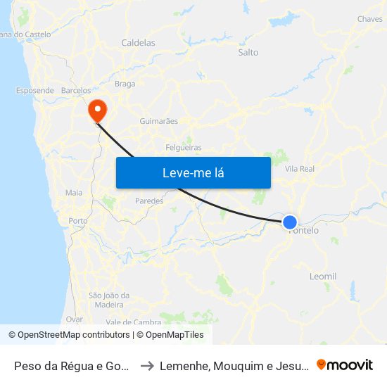 Peso da Régua e Godim to Lemenhe, Mouquim e Jesufrei map