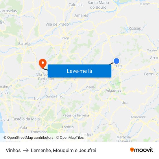 Vinhós to Lemenhe, Mouquim e Jesufrei map