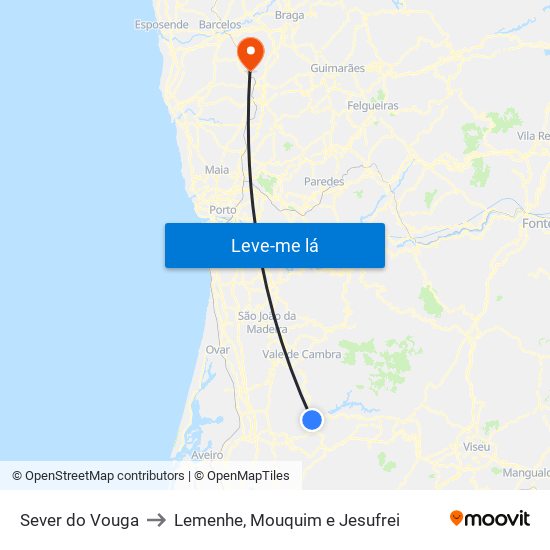 Sever do Vouga to Lemenhe, Mouquim e Jesufrei map