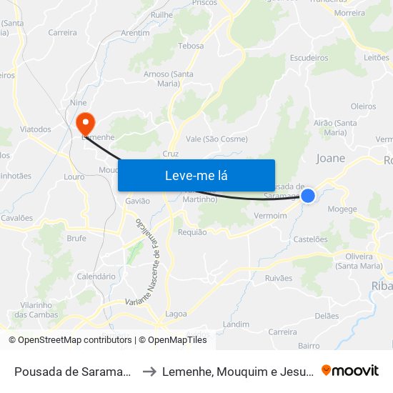 Pousada de Saramagos to Lemenhe, Mouquim e Jesufrei map