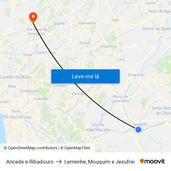 Ancede e Ribadouro to Lemenhe, Mouquim e Jesufrei map
