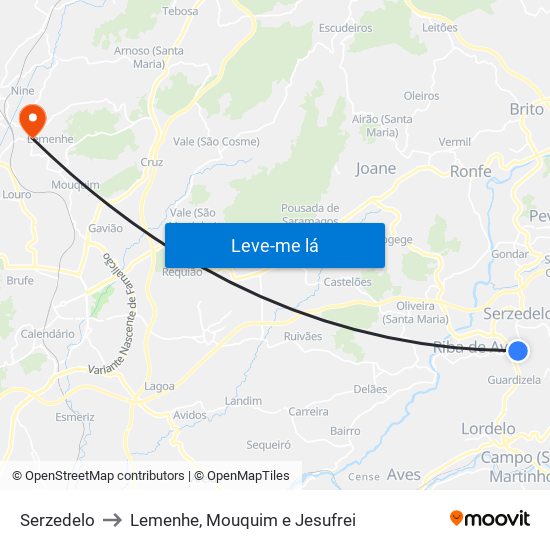 Serzedelo to Lemenhe, Mouquim e Jesufrei map