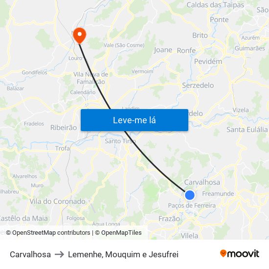Carvalhosa to Lemenhe, Mouquim e Jesufrei map