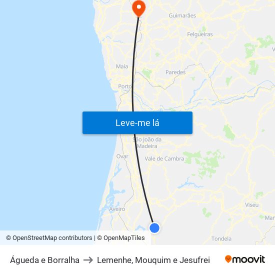 Águeda e Borralha to Lemenhe, Mouquim e Jesufrei map