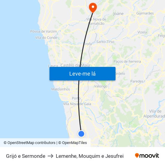 Grijó e Sermonde to Lemenhe, Mouquim e Jesufrei map