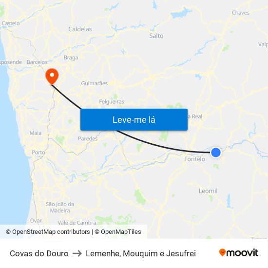 Covas do Douro to Lemenhe, Mouquim e Jesufrei map