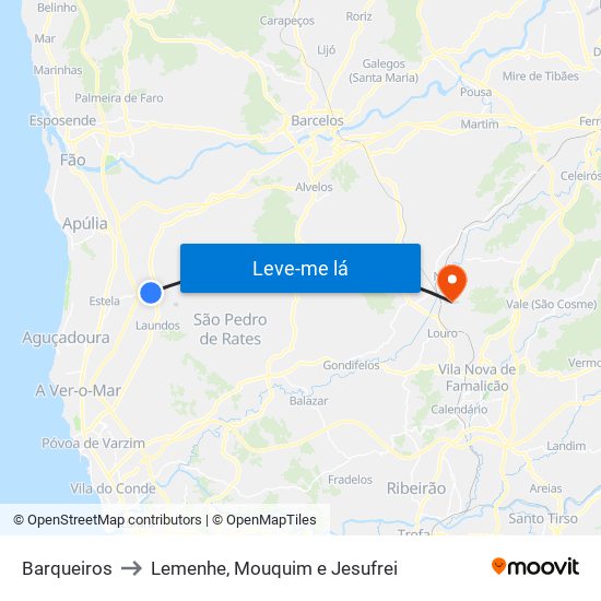 Barqueiros to Lemenhe, Mouquim e Jesufrei map