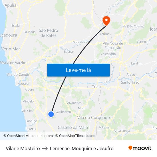 Vilar e Mosteiró to Lemenhe, Mouquim e Jesufrei map