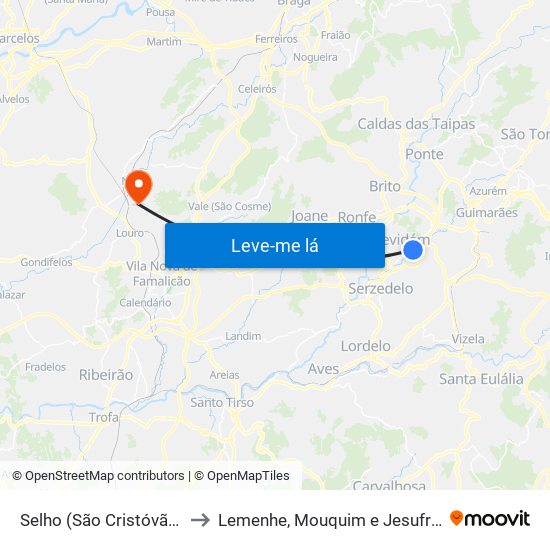 Selho (São Cristóvão) to Lemenhe, Mouquim e Jesufrei map