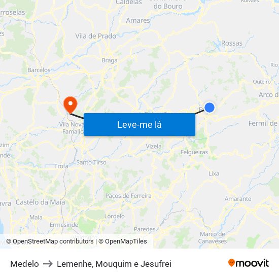 Medelo to Lemenhe, Mouquim e Jesufrei map