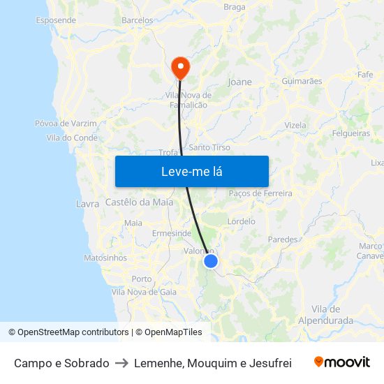 Campo e Sobrado to Lemenhe, Mouquim e Jesufrei map