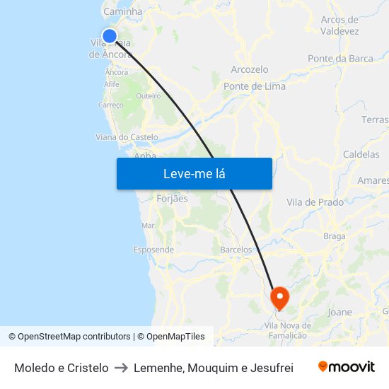 Moledo e Cristelo to Lemenhe, Mouquim e Jesufrei map