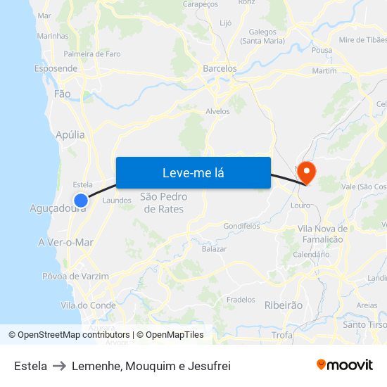 Estela to Lemenhe, Mouquim e Jesufrei map