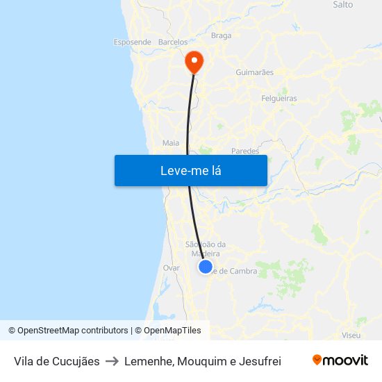 Vila de Cucujães to Lemenhe, Mouquim e Jesufrei map