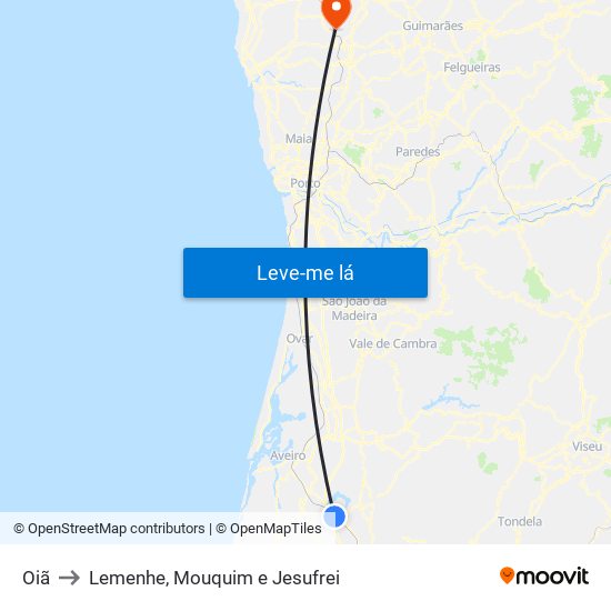 Oiã to Lemenhe, Mouquim e Jesufrei map