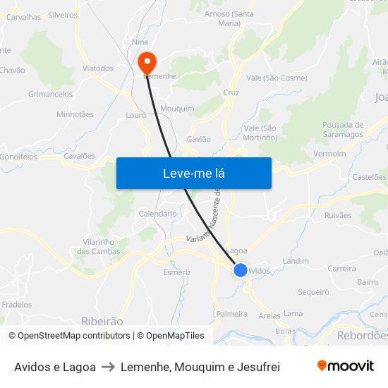 Avidos e Lagoa to Lemenhe, Mouquim e Jesufrei map
