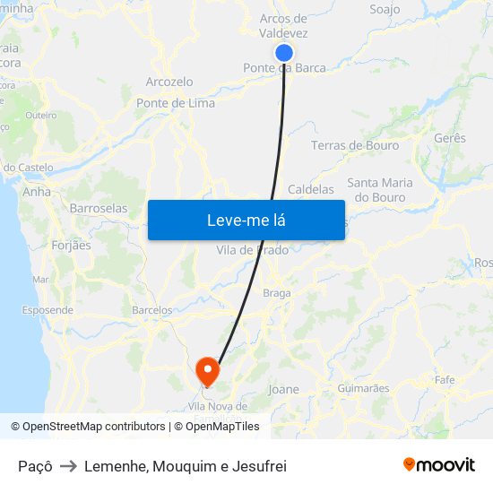 Paçô to Lemenhe, Mouquim e Jesufrei map