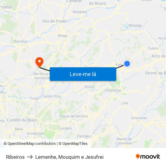 Ribeiros to Lemenhe, Mouquim e Jesufrei map