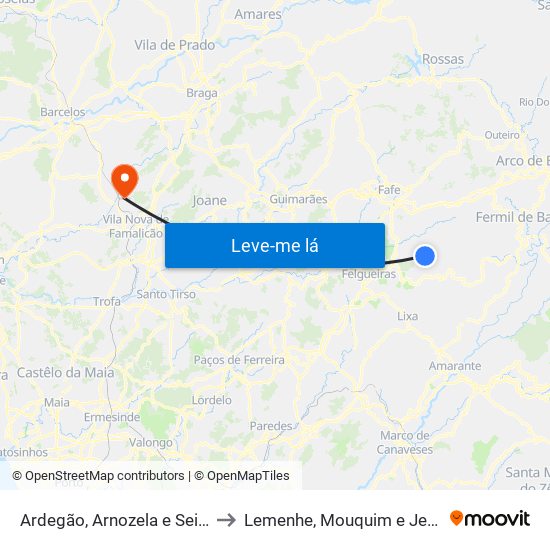 Ardegão, Arnozela e Seidões to Lemenhe, Mouquim e Jesufrei map