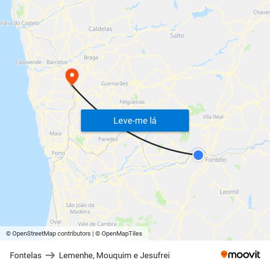 Fontelas to Lemenhe, Mouquim e Jesufrei map