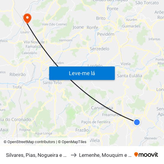 Silvares, Pias, Nogueira e Alvarenga to Lemenhe, Mouquim e Jesufrei map