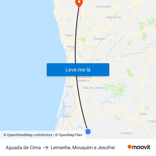 Aguada de Cima to Lemenhe, Mouquim e Jesufrei map
