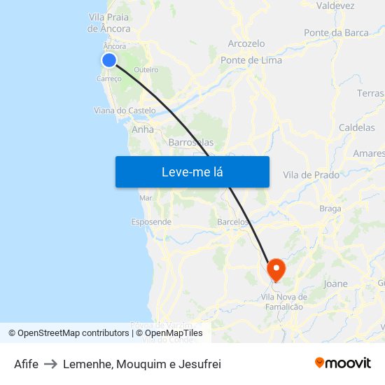 Afife to Lemenhe, Mouquim e Jesufrei map
