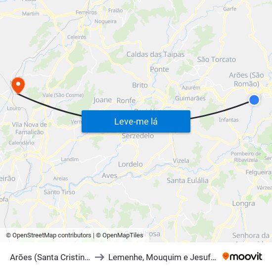 Arões (Santa Cristina) to Lemenhe, Mouquim e Jesufrei map