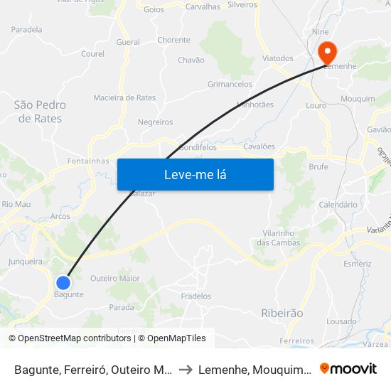 Bagunte, Ferreiró, Outeiro Maior e Parada to Lemenhe, Mouquim e Jesufrei map