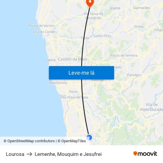 Lourosa to Lemenhe, Mouquim e Jesufrei map