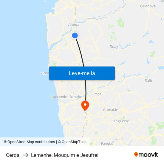 Cerdal to Lemenhe, Mouquim e Jesufrei map