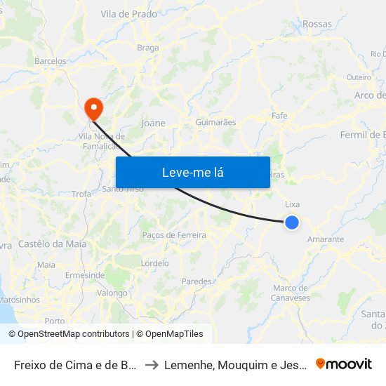 Freixo de Cima e de Baixo to Lemenhe, Mouquim e Jesufrei map