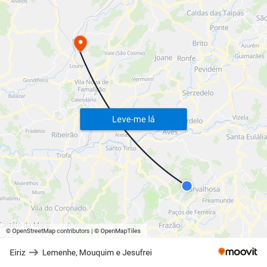 Eiriz to Lemenhe, Mouquim e Jesufrei map