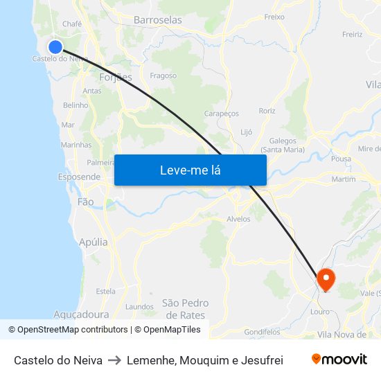 Castelo do Neiva to Lemenhe, Mouquim e Jesufrei map